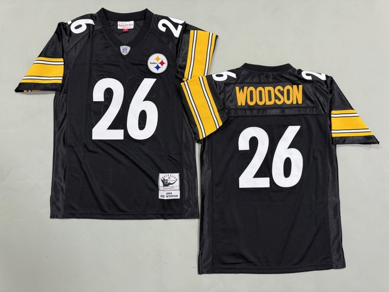 Men 2025 Pittsburgh Steelers #26 Woodson black Throwback Limited NFL Jersey style 002